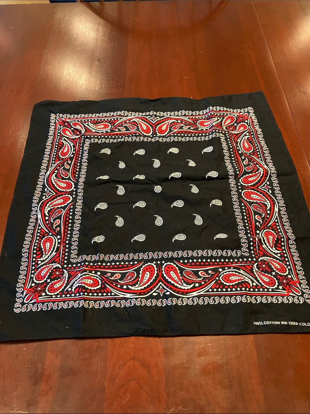 Vintage Black and Red Paisley Cotton Bandana